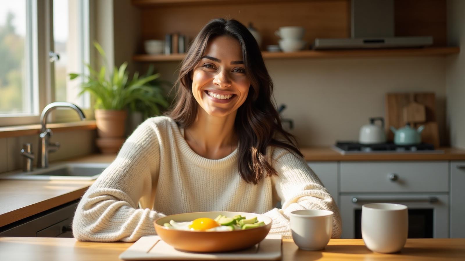 Felicia Noel Navarrette in her kitchen, smiling